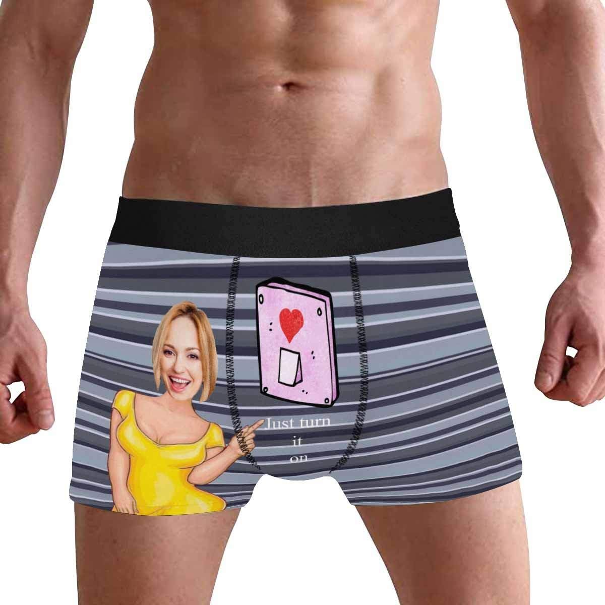 Personalized Face Men's Boxer Briefs Underwear Shorts Underpants with Photo Just Turn It On All Gray Stripe