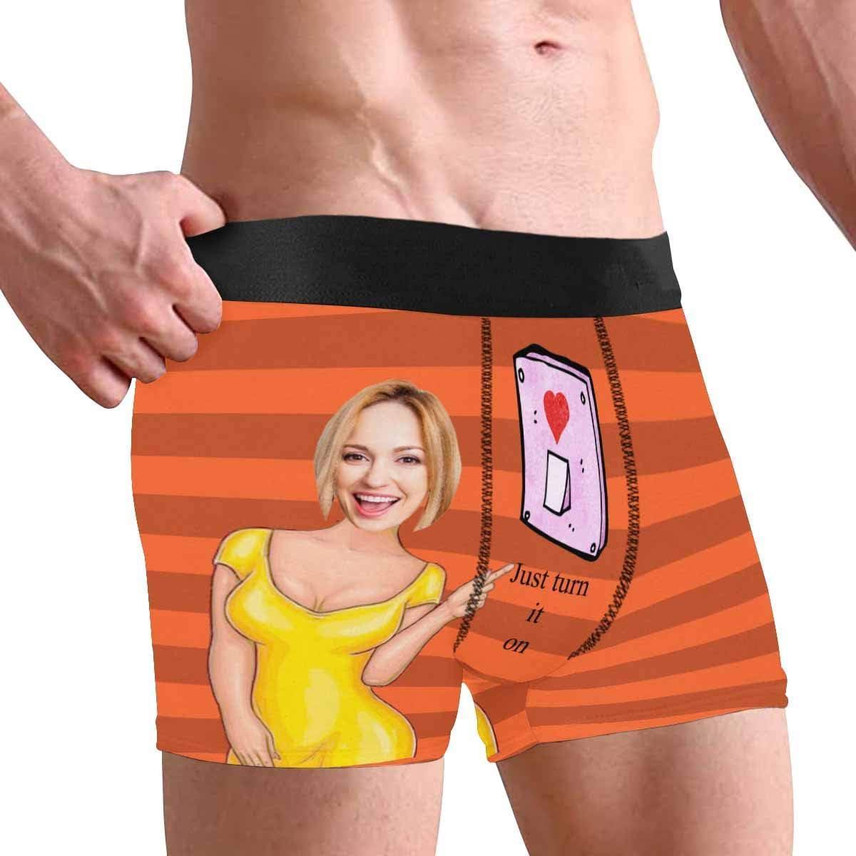 Personalized Face Men's Boxer Briefs Underwear Shorts Underpants with Photo Just Turn It On All Gray Stripe