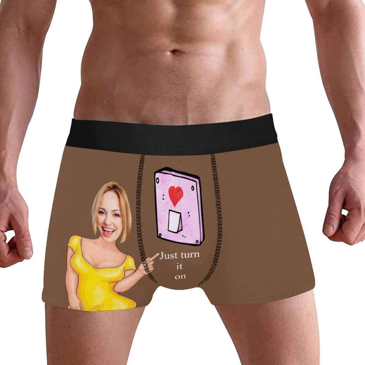 Personalized Face Men's Boxer Briefs Underwear Shorts Underpants with Photo Just Turn It On All Gray Stripe