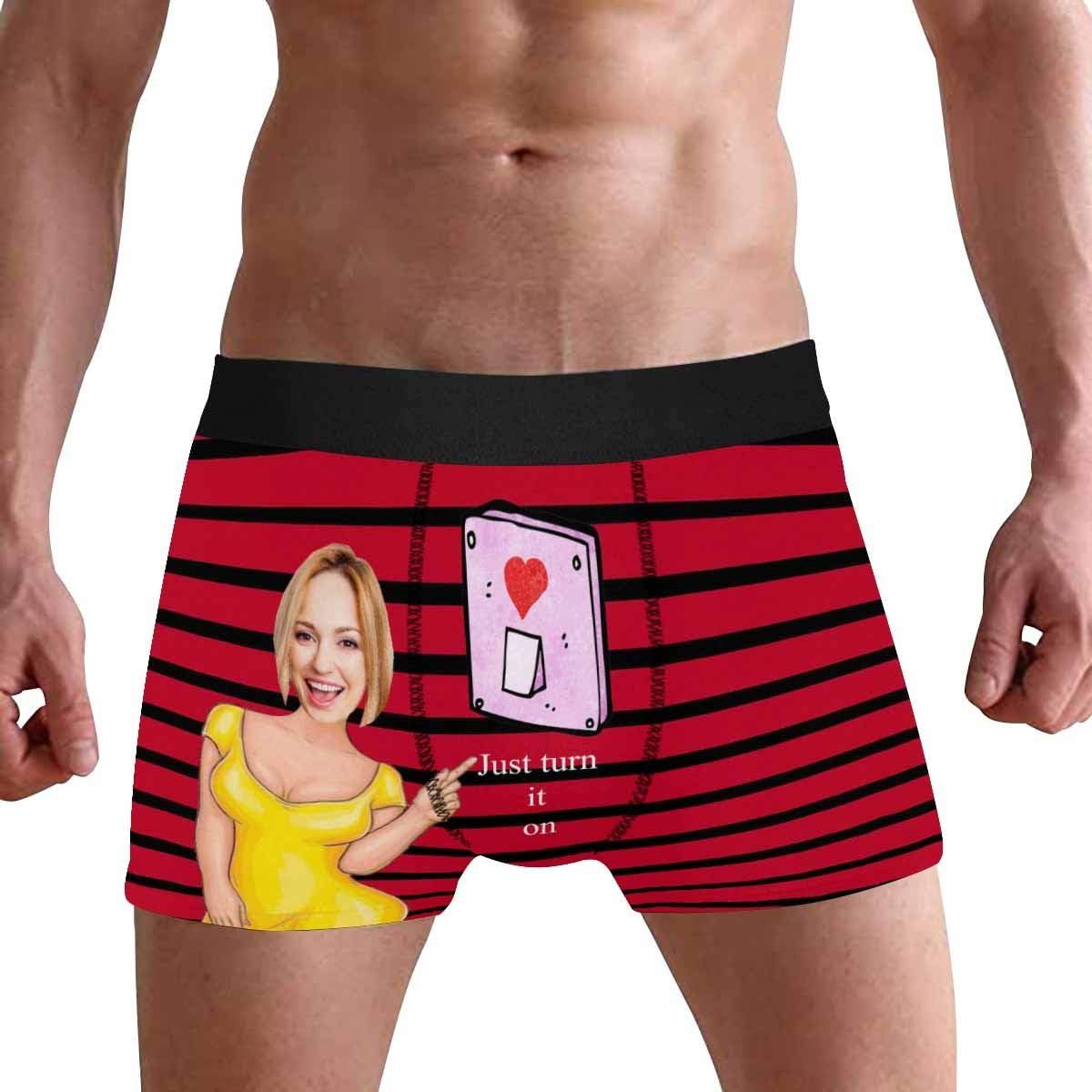 Personalized Face Men's Boxer Briefs Underwear Shorts Underpants with Photo Just Turn It On All Gray Stripe