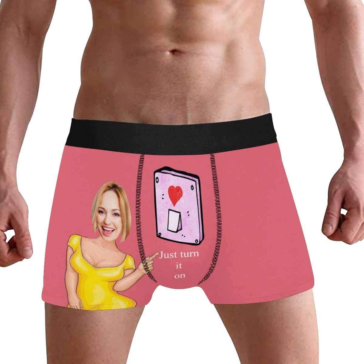 Personalized Face Men's Boxer Briefs Underwear Shorts Underpants with Photo Just Turn It On All Gray Stripe