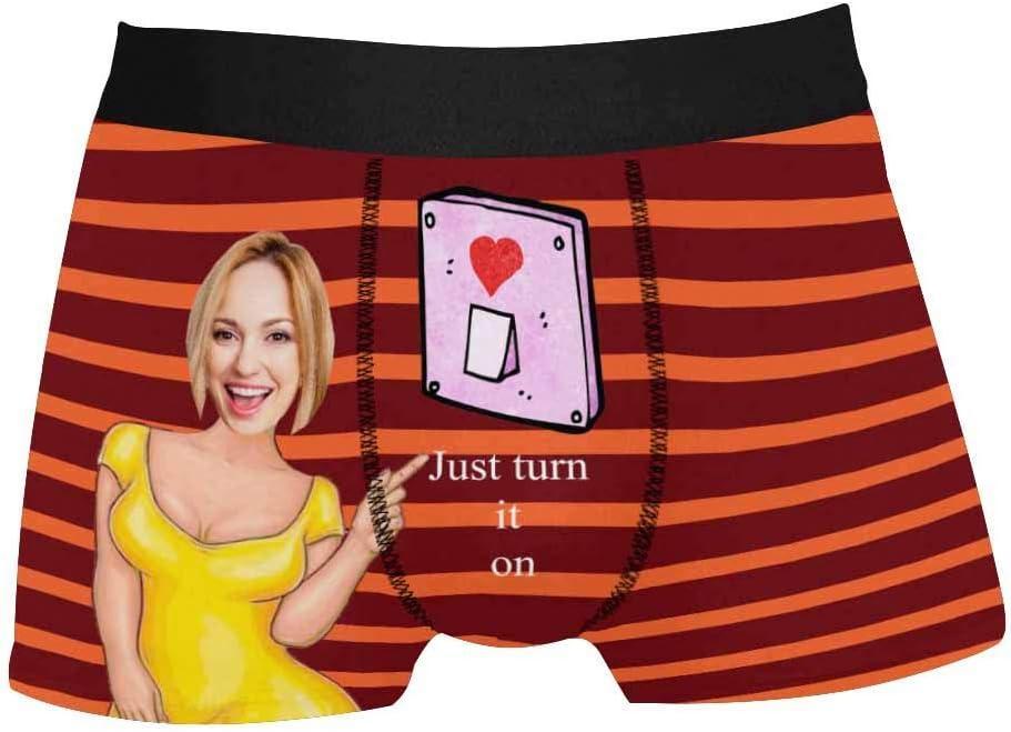 Personalized Face Men's Boxer Briefs Underwear Shorts Underpants with Photo Just Turn It On All Gray Stripe