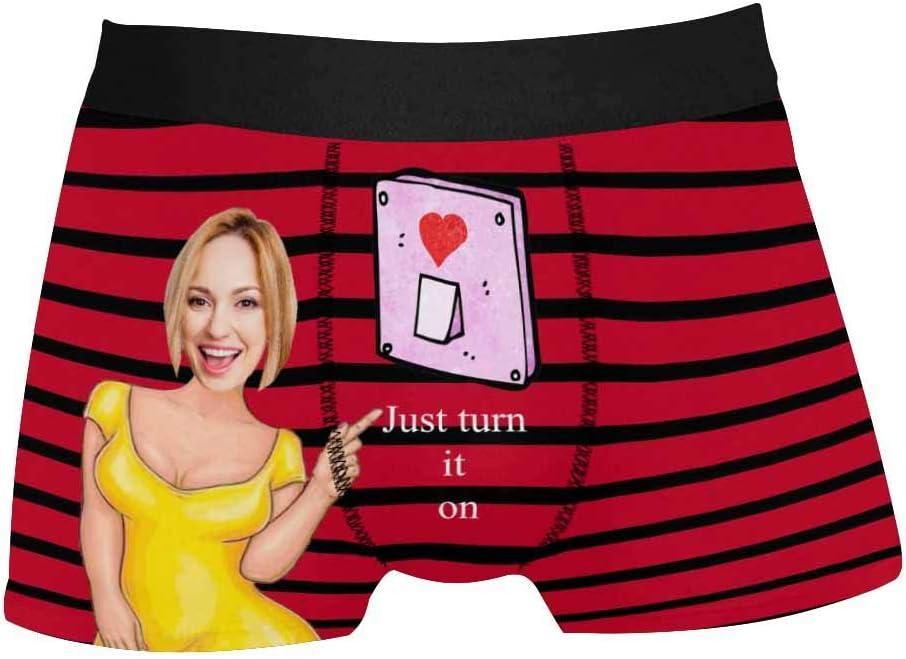 Personalized Face Men's Boxer Briefs Underwear Shorts Underpants with Photo Just Turn It On All Gray Stripe
