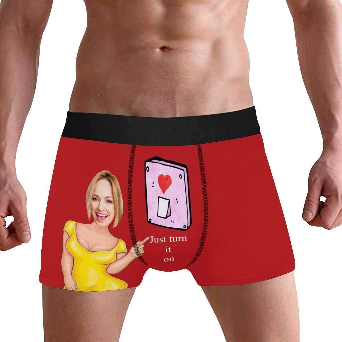 Personalized Face Men's Boxer Briefs Underwear Shorts Underpants with Photo Just Turn It On All Gray Stripe