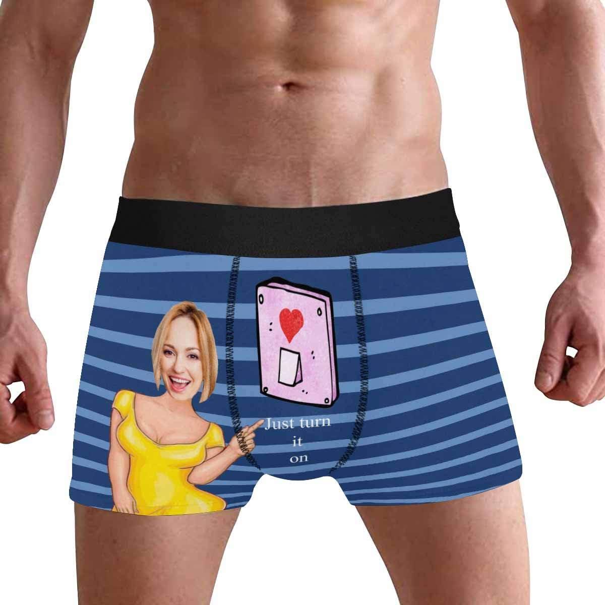Personalized Face Men's Boxer Briefs Underwear Shorts Underpants with Photo Just Turn It On All Gray Stripe