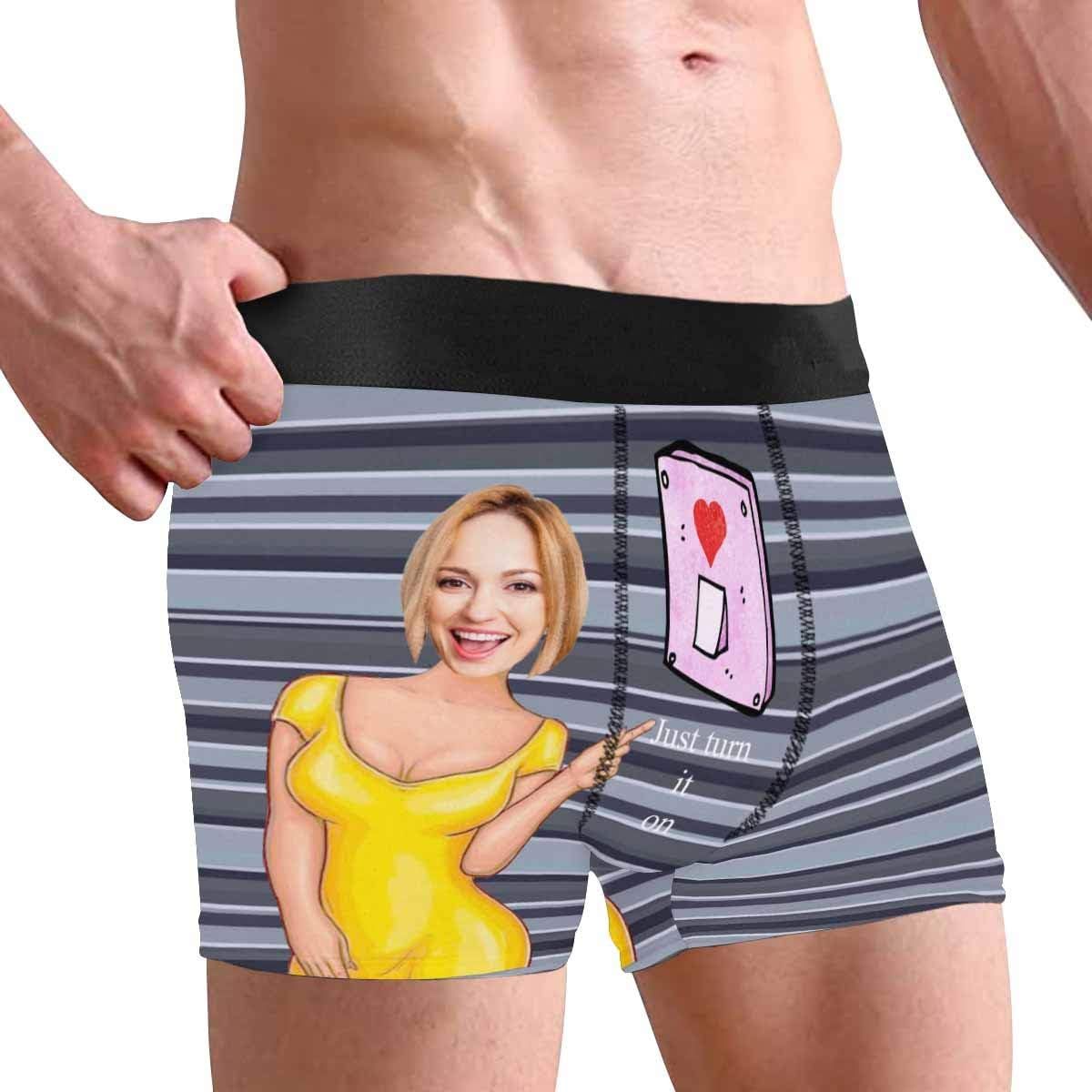 Personalized Face Men's Boxer Briefs Underwear Shorts Underpants with Photo Just Turn It On All Gray Stripe