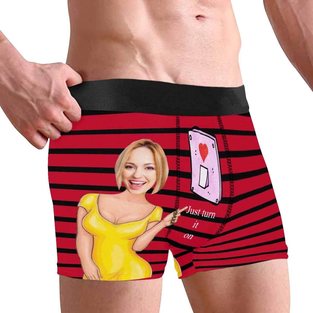 Personalized Face Men's Boxer Briefs Underwear Shorts Underpants with Photo Just Turn It On All Gray Stripe