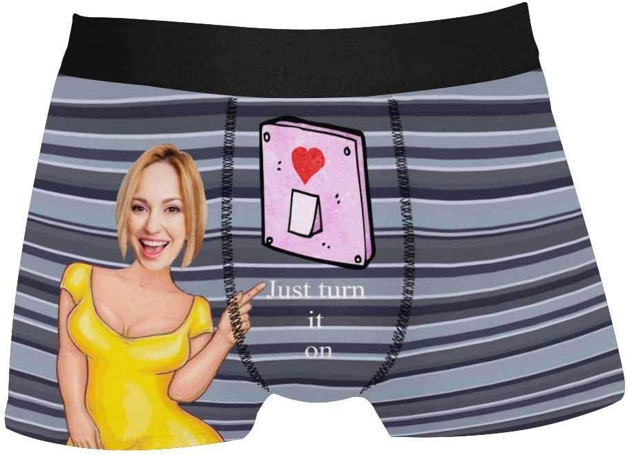 Personalized Face Men's Boxer Briefs Underwear Shorts Underpants with Photo Just Turn It On All Gray Stripe