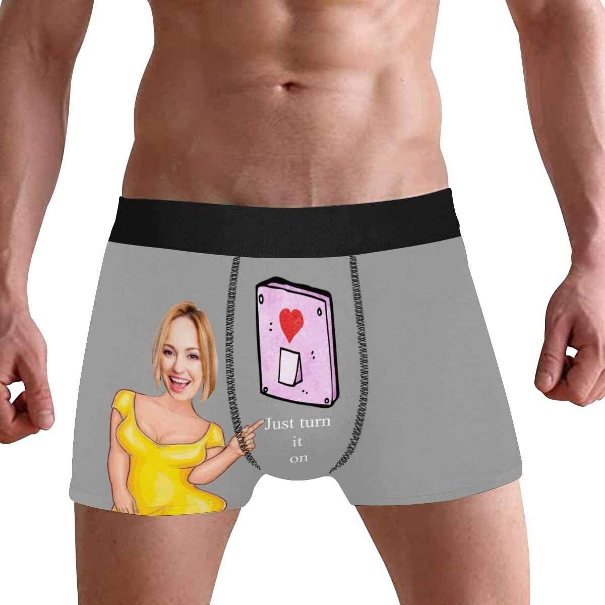 Personalized Face Men's Boxer Briefs Underwear Shorts Underpants with Photo Just Turn It On All Gray Stripe