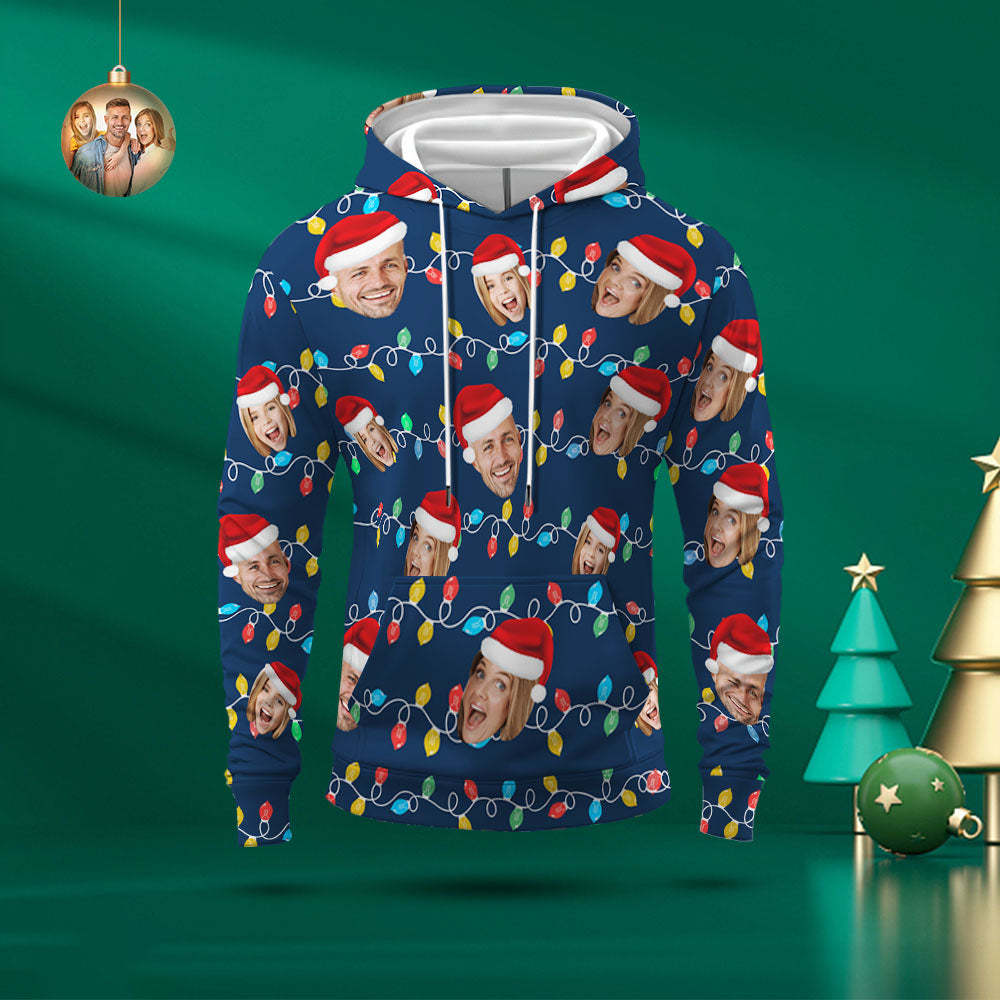 Custom Face Hoodie Personalized Photo Christmas Family Xmas Leds Unisex Hoodies - MyFaceBoxer