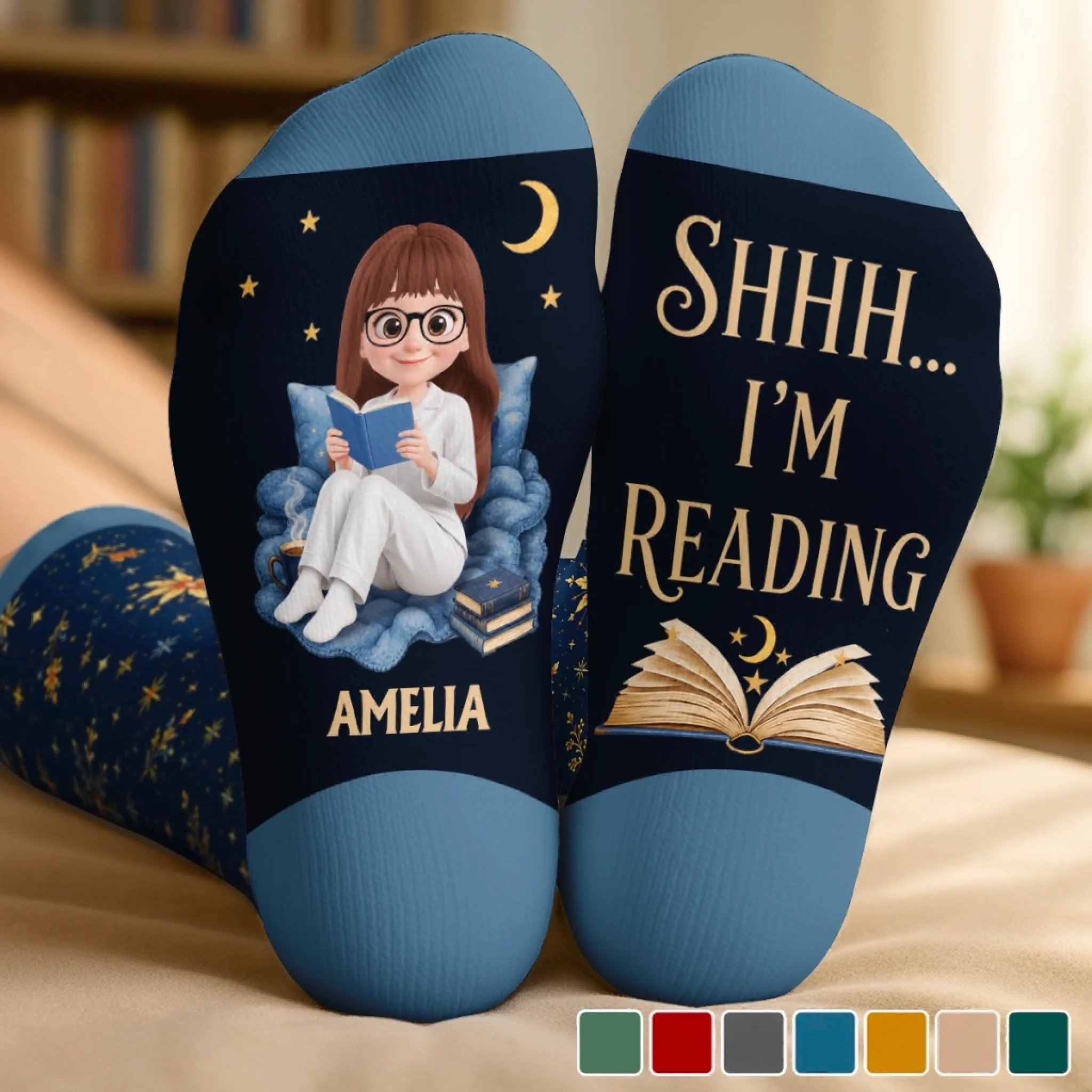 Custom Shh I'm Reading Crew Socks - Personalized Bookish Gifts For Book Lovers, Bookworms, Readers - I'm Booked - MyFaceBoxer
