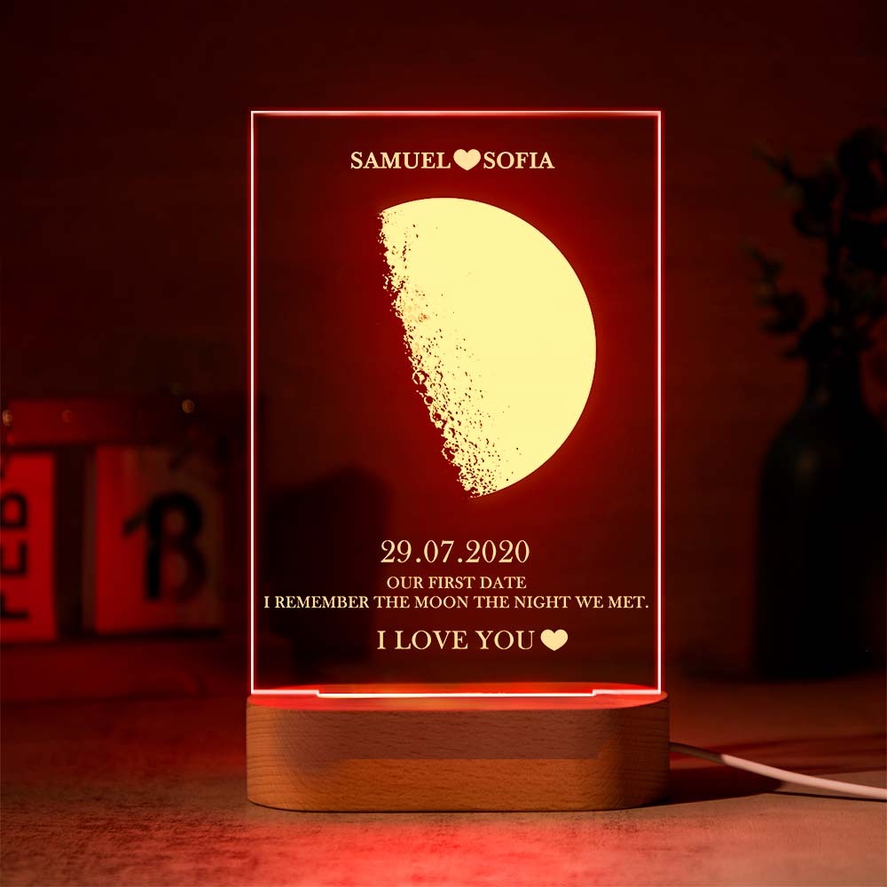 Custom Moon Phase Night Light Lamp with Personalized Names Text 7 Color Light - MyFaceBoxer