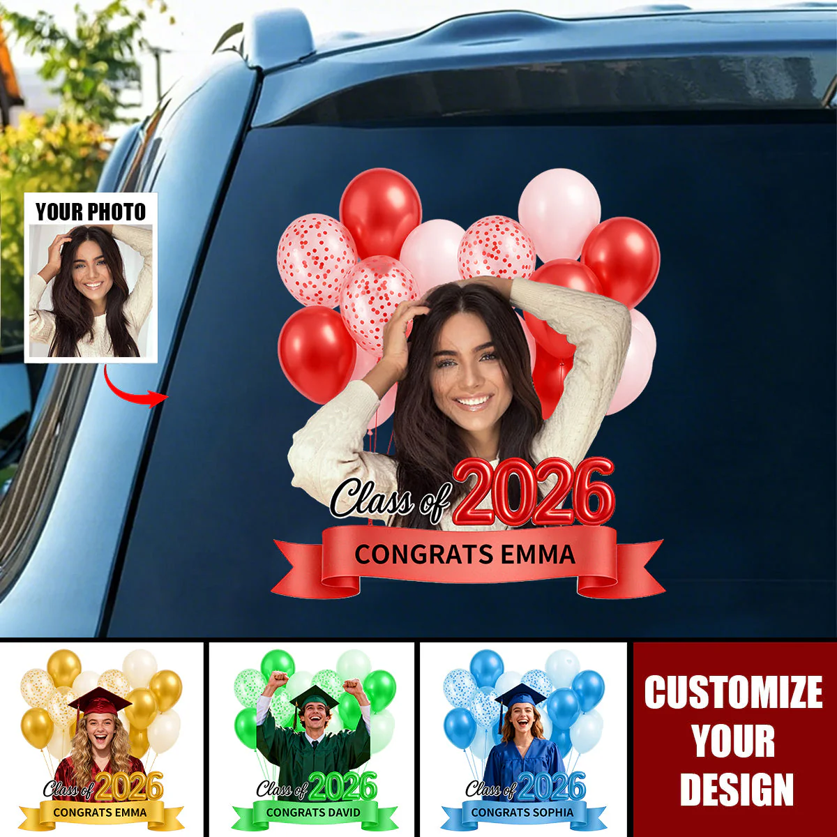 Personalized Photo Class of 2026 Graduation Car Window Decal Sticker