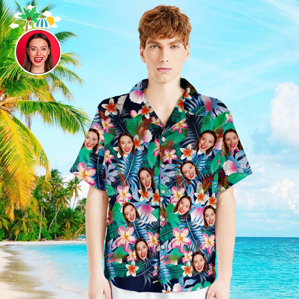 Custom Hawaiian Shirts Men's Hawaiian Shirt Personalized Photo Colorful Flowers Tshirts - MyFaceBoxer
