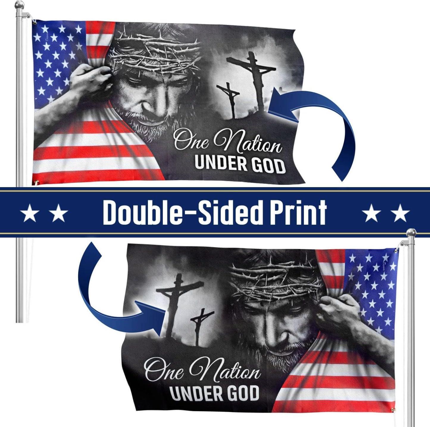 Patriot American Flags, One Nation Under God American Jesus Flag, Decorations For Home, Outside, Independence Day House Flag, Patriot Decorations - Outdoor Decor Flag with Grommets