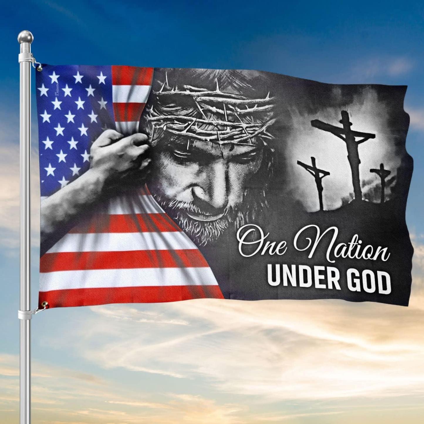 Patriot American Flags, One Nation Under God American Jesus Flag, Decorations For Home, Outside, Independence Day House Flag, Patriot Decorations - Outdoor Decor Flag with Grommets