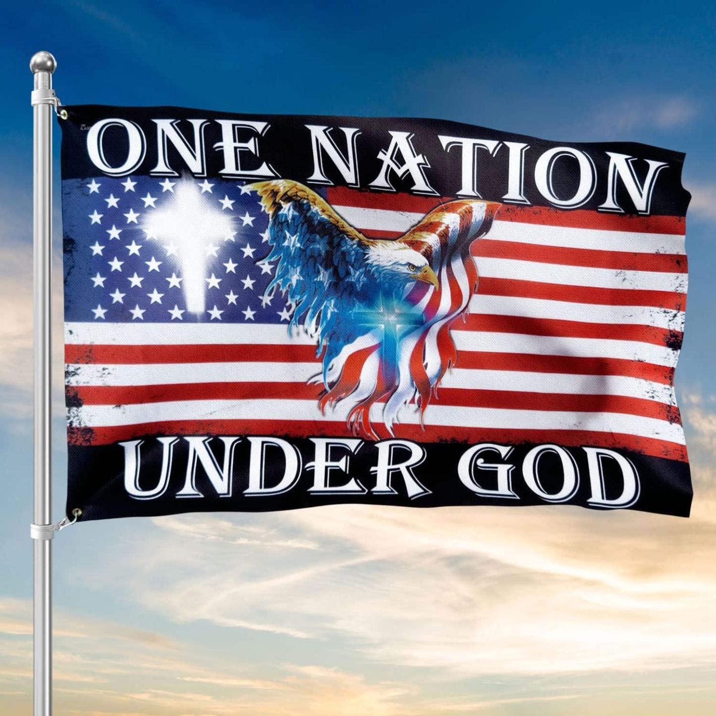 Patriot American Flags, One Nation Under God American Jesus Flag, Decorations For Home, Outside, Independence Day House Flag, Patriot Decorations - Outdoor Decor Flag with Grommets