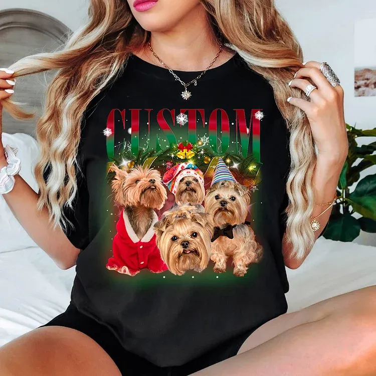 Custom Pet Photo Christmas Bootleg Tee Retro Bootleg Dog Shirt