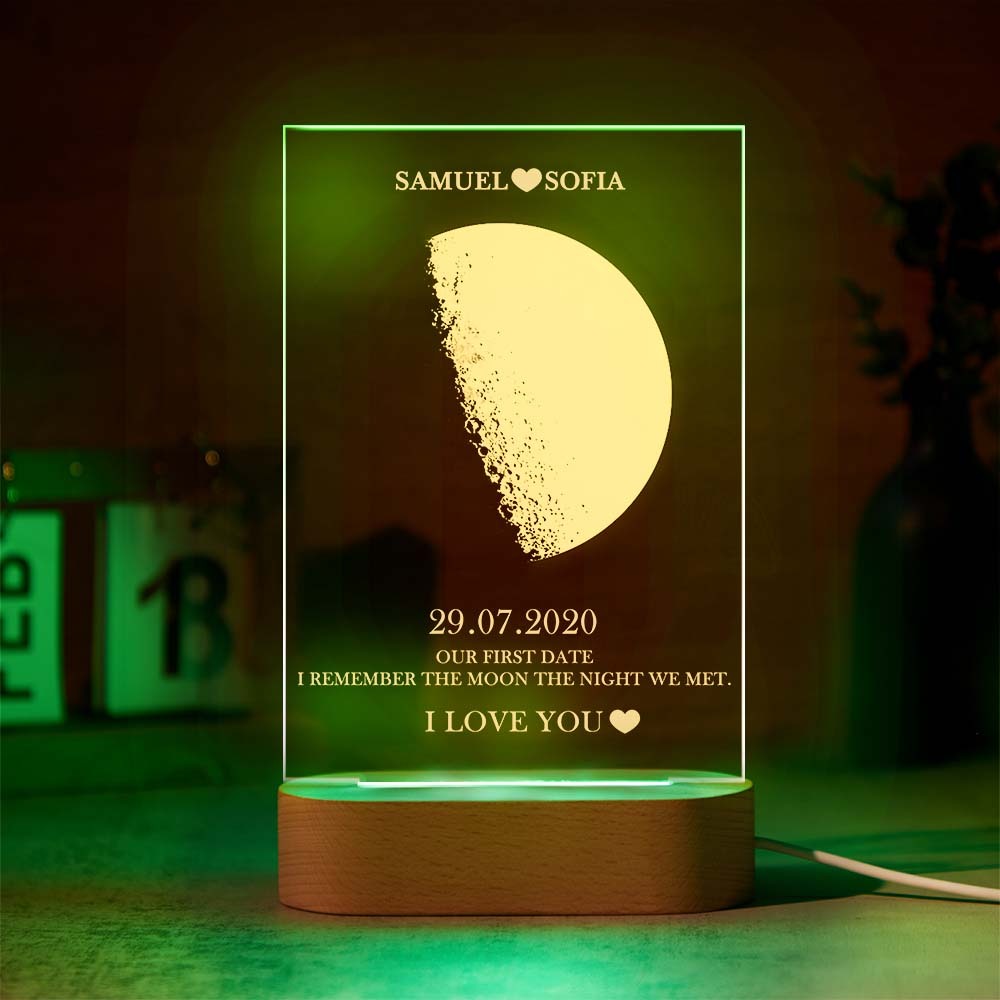 Custom Moon Phase Night Light Lamp with Personalized Names Text 7 Color Light - MyFaceBoxer