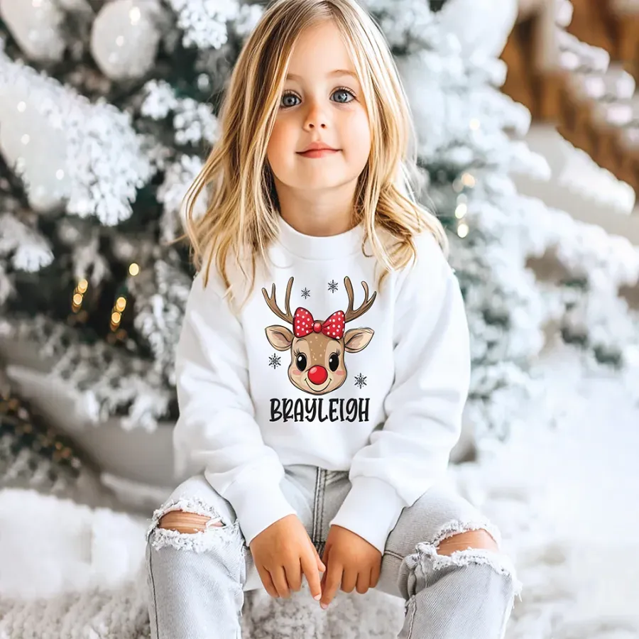 Personalized Kid Christmas Reindeer Sweatshirt