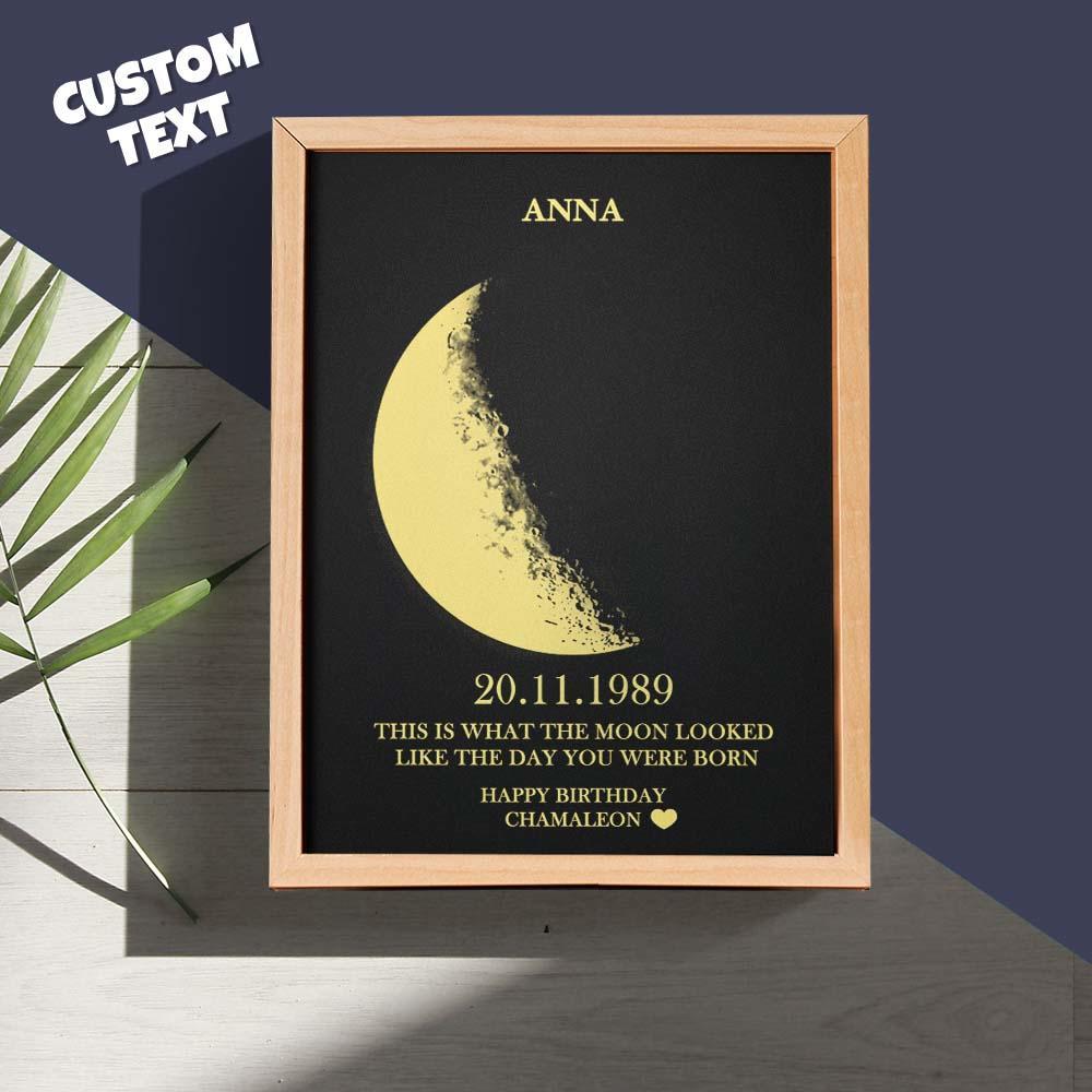 Custom Moon Phase and Names Wooden Frame with Your Text Custom Birthday Art Frame Best Gift for Birthday - MyFaceBoxer