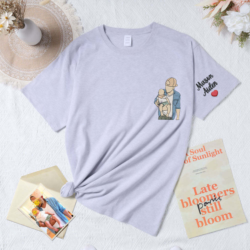 Father's Day Embroidered Custom T-Shirt Dad Photo T-Shirt Father's Day Father And Son Embroidered Gift