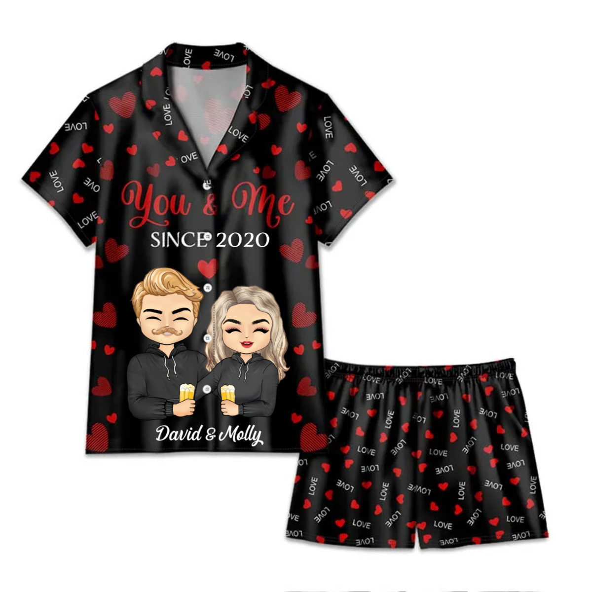 You And Me Since - Anniversary, Birthday Gift For Spouse, Husband, Wife, Boyfriend, Girlfriend - Personalized Custom Short Pajamas Set
