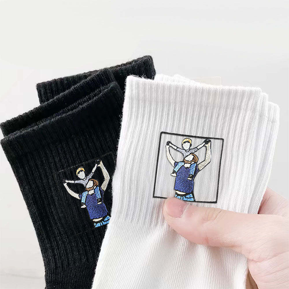 Custom Embroidered Father And Son Photo Socks Father's Day Gift