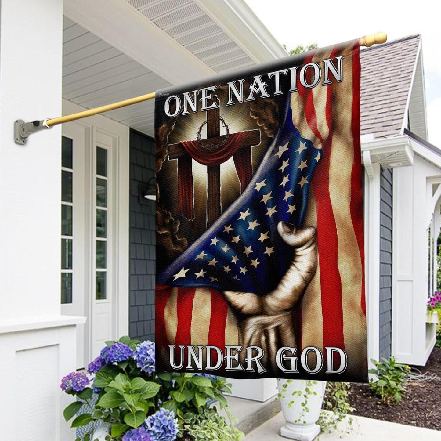 Patriot American Flags, One Nation Under God American Jesus Flag, Decorations For Home, Outside, Independence Day House Flag, Patriot Decorations - Outdoor Decor Flag with Grommets