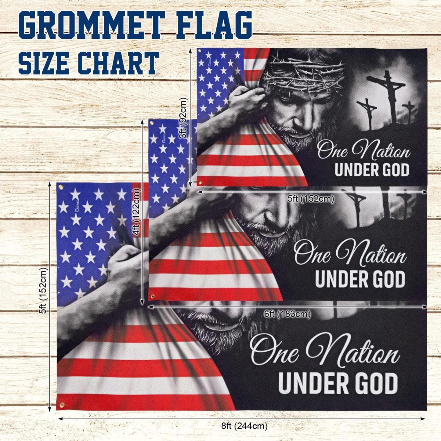 Patriot American Flags, One Nation Under God American Jesus Flag, Decorations For Home, Outside, Independence Day House Flag, Patriot Decorations - Outdoor Decor Flag with Grommets
