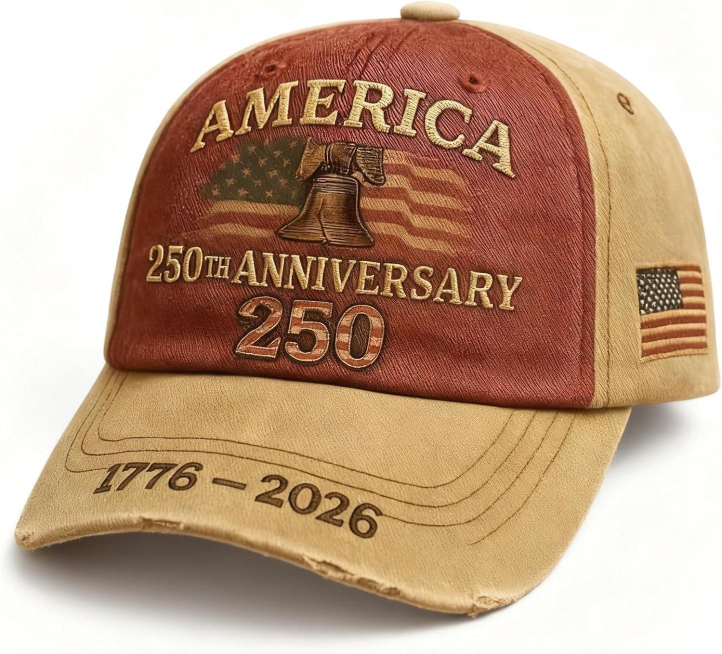 U.S. 250th Anniversary Baseball Cap Adjustable America 250 Anniversary USA Hat Patriotic Veterans Hats