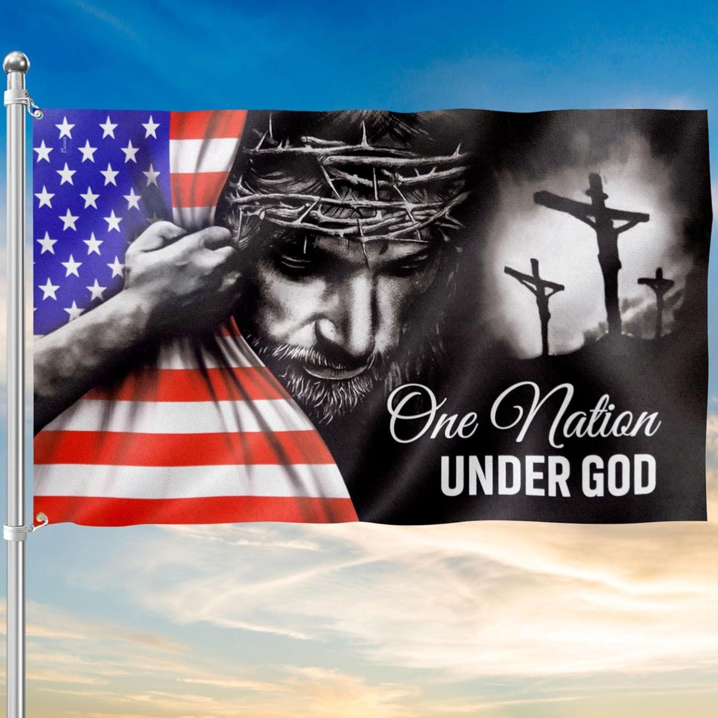 Patriot American Flags, One Nation Under God American Jesus Flag, Decorations For Home, Outside, Independence Day House Flag, Patriot Decorations - Outdoor Decor Flag with Grommets