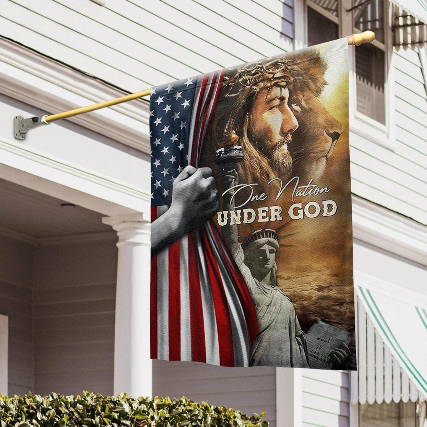 Patriot American Graden Flags, One Nation Under God American Jesus Flag, Decorations For Home, Outside, Independence Day House Flag, Patriot Decorations - Outdoor Decor Flag with Grommets