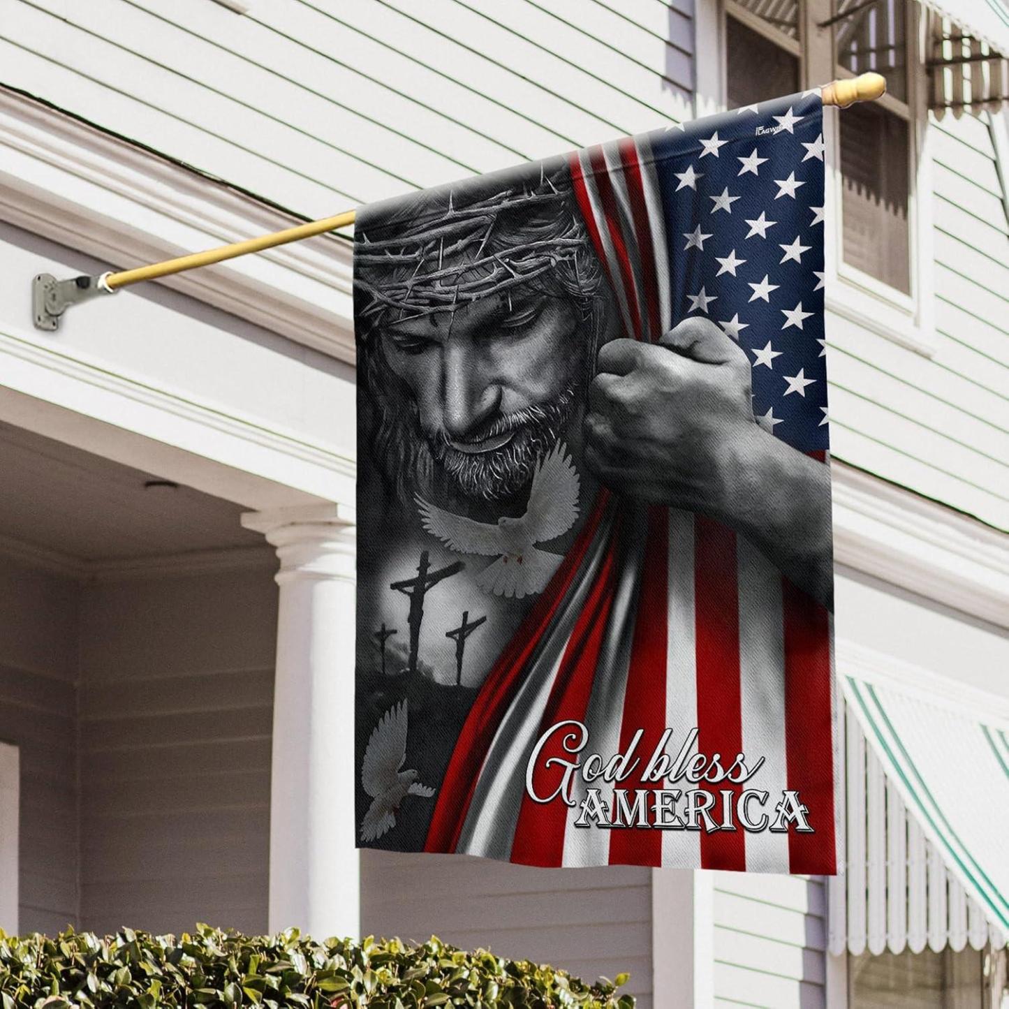Patriot American Flags, One Nation Under God American Jesus Flag, Decorations For Home, Outside, Independence Day House Flag, Patriot Decorations - Outdoor Decor Flag with Grommets
