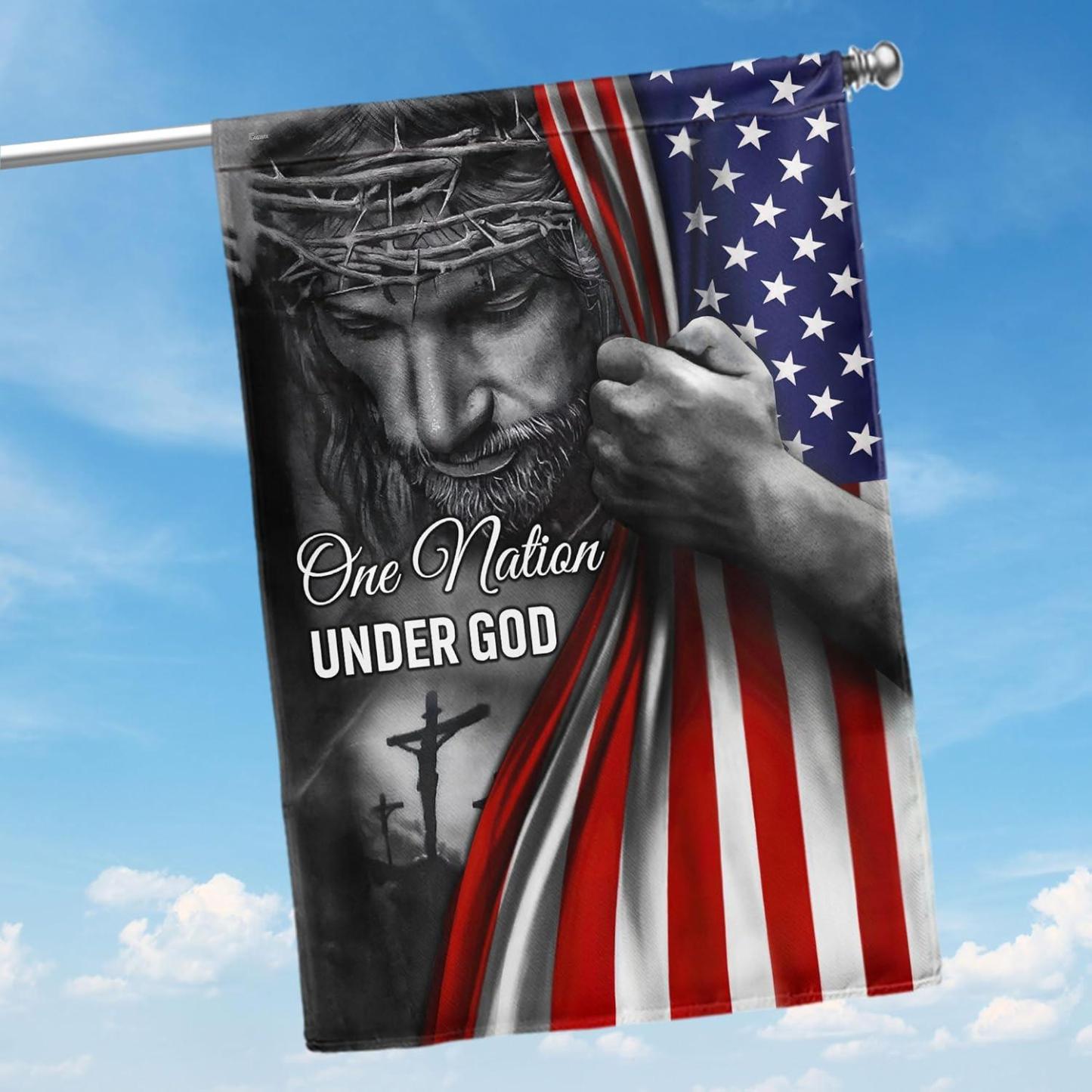 Patriot American Flags, One Nation Under God American Jesus Flag, Decorations For Home, Outside, Independence Day House Flag, Patriot Decorations - Outdoor Decor Flag with Grommets