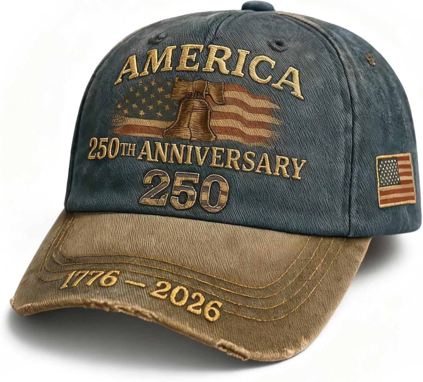 U.S. 250th Anniversary Baseball Cap Adjustable America 250 Anniversary USA Hat Patriotic Veterans Hats