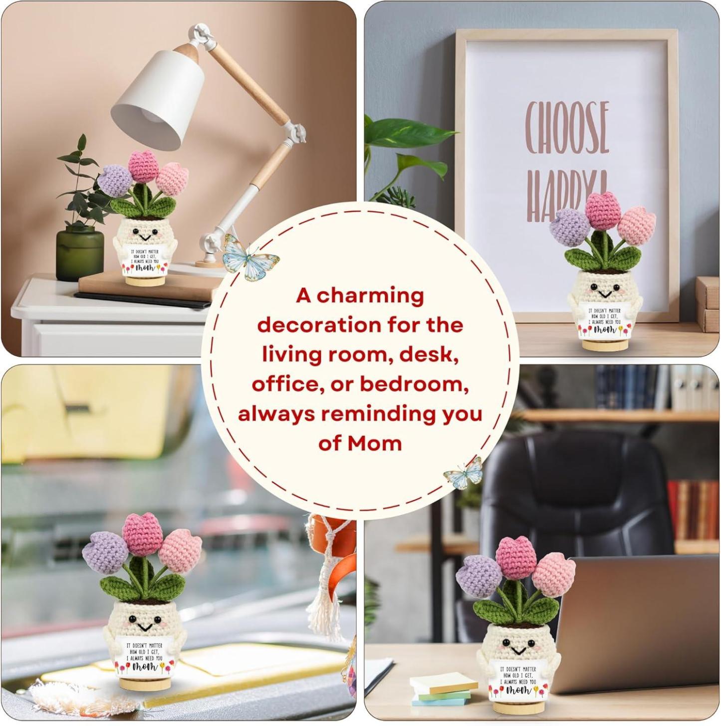 Gifts for Mom from Daughter Son - Cute Mothers Day, Birthday Gifts for Moms, Mother, Mama - 5.51'' x 4.13'' Mother's Day Knitted Positive Tulip Flowers Mom Crochet Doll