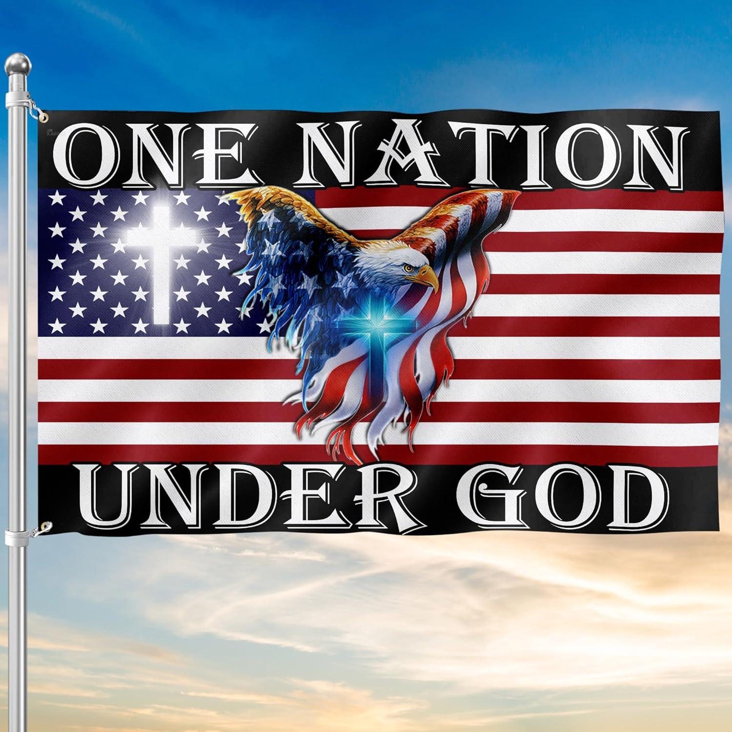 Patriot American Flags, One Nation Under God American Jesus Flag, Decorations For Home, Outside, Independence Day House Flag, Patriot Decorations - Outdoor Decor Flag with Grommets