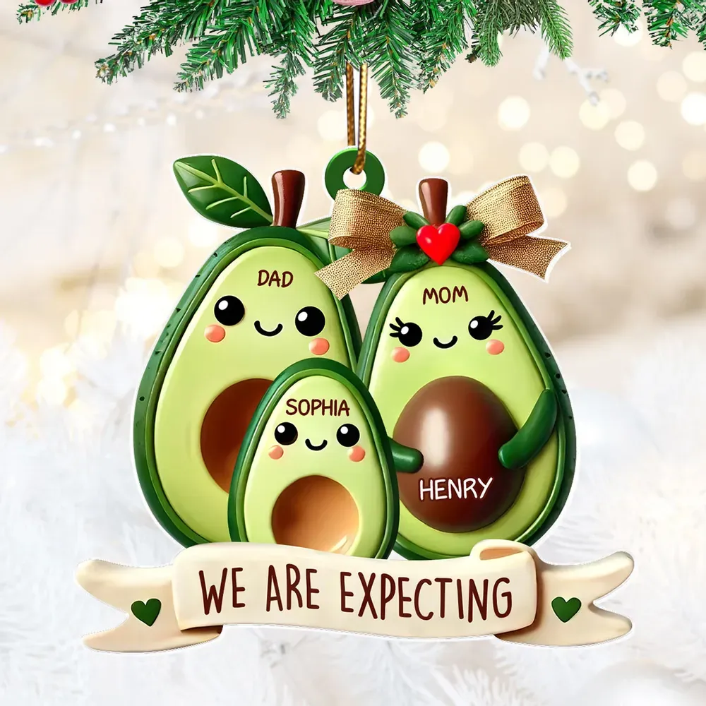 Avocado Expecting Parents With Kids Personlized Acrylic Ornament, Christmas Gift For New Mom New Parents