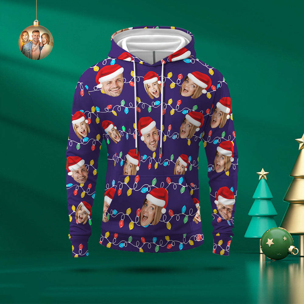 Custom Face Hoodie Personalized Photo Christmas Family Xmas Leds Unisex Hoodies - MyFaceBoxer