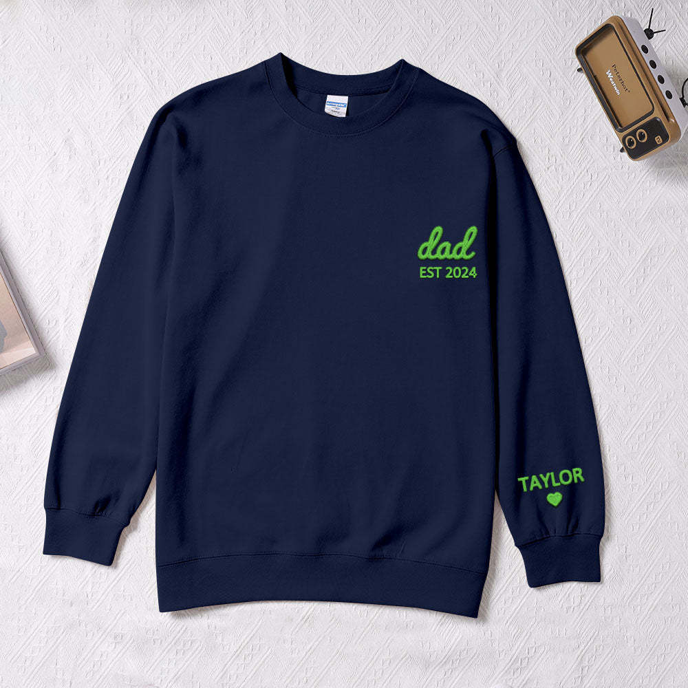 Personalized Dad Embroidered Sweatshirt With Date Custom Sleeve With Kid's Name