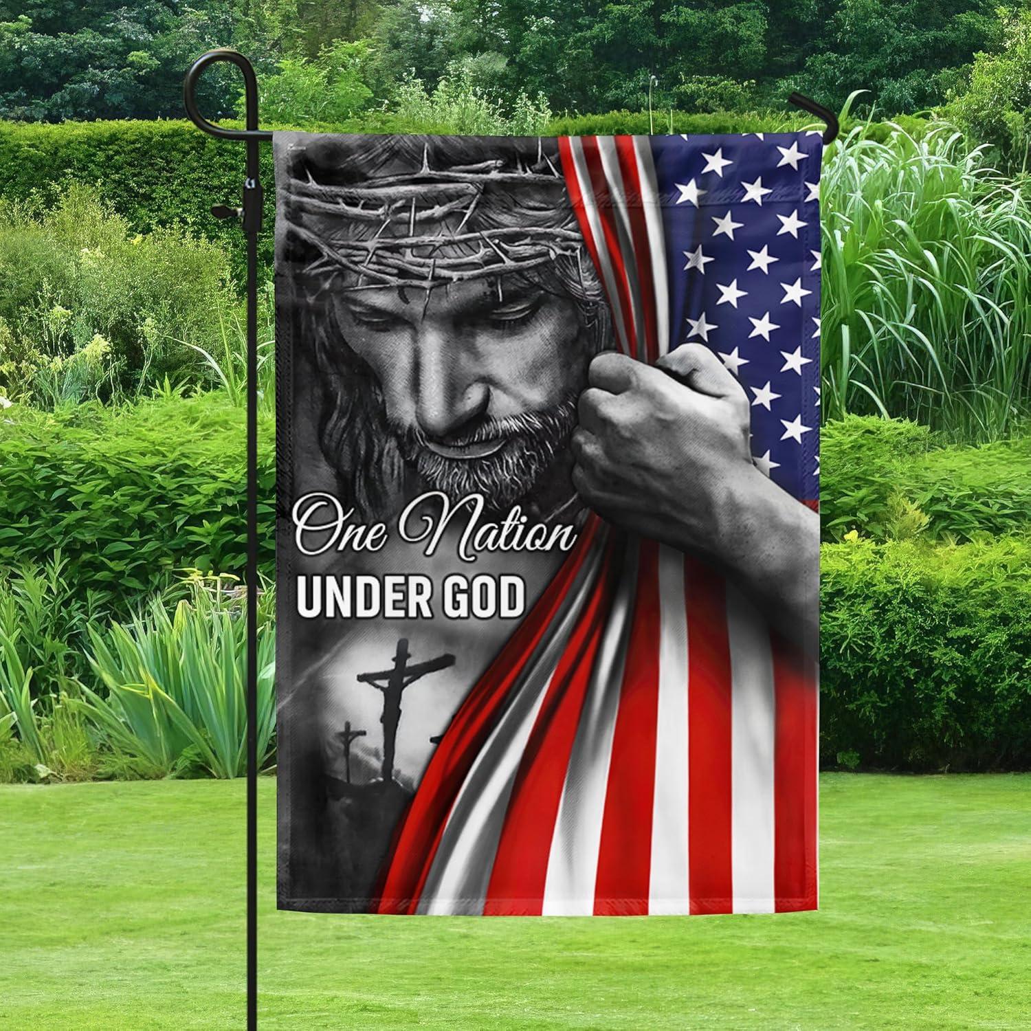 Patriot American Flags, One Nation Under God American Jesus Flag, Decorations For Home, Outside, Independence Day House Flag, Patriot Decorations - Outdoor Decor Flag with Grommets