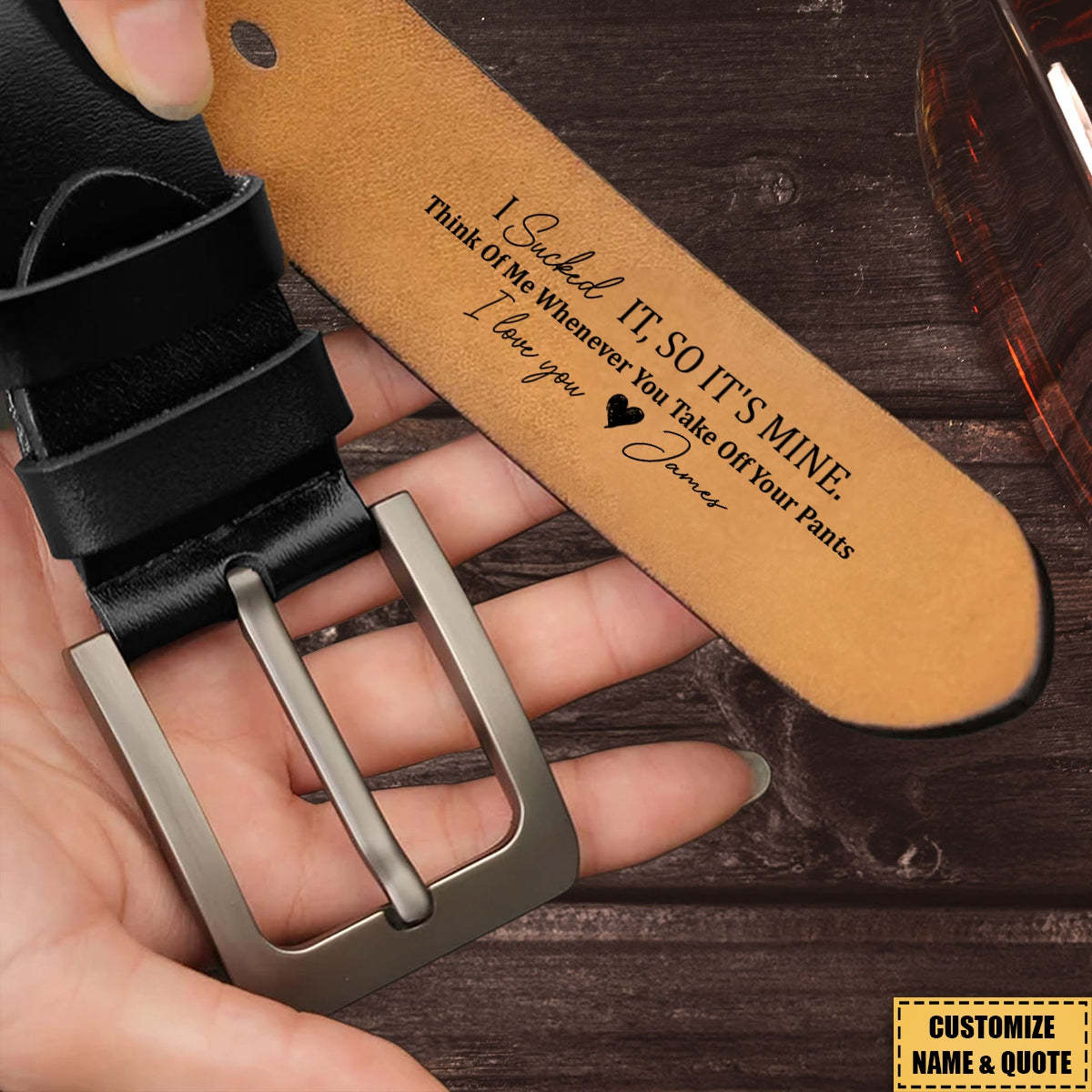 I Licked It, So It's Mine - Personalized Engraved Leather Belt - MyFaceBoxer
