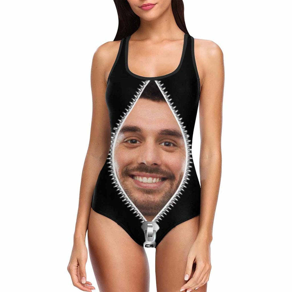Custom Face Swimwear Women's Photo Slip One Piece Swimsuit - Zipper - MyFaceBoxer