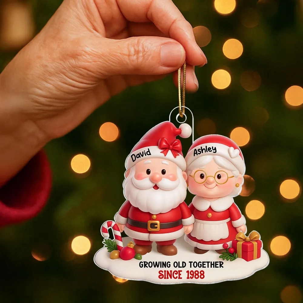 Santa Couple Growing Old Together Personalized Acrylic Ornament, Anniversary, Christmas Gift for him, Gift for her