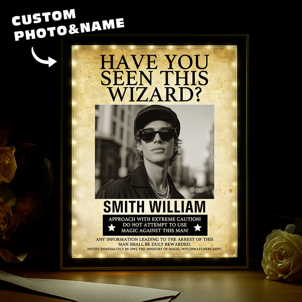 Custom "Have You Seen This Wizard?" Wanted Mirror Lamp – Personalized Name & House Styles