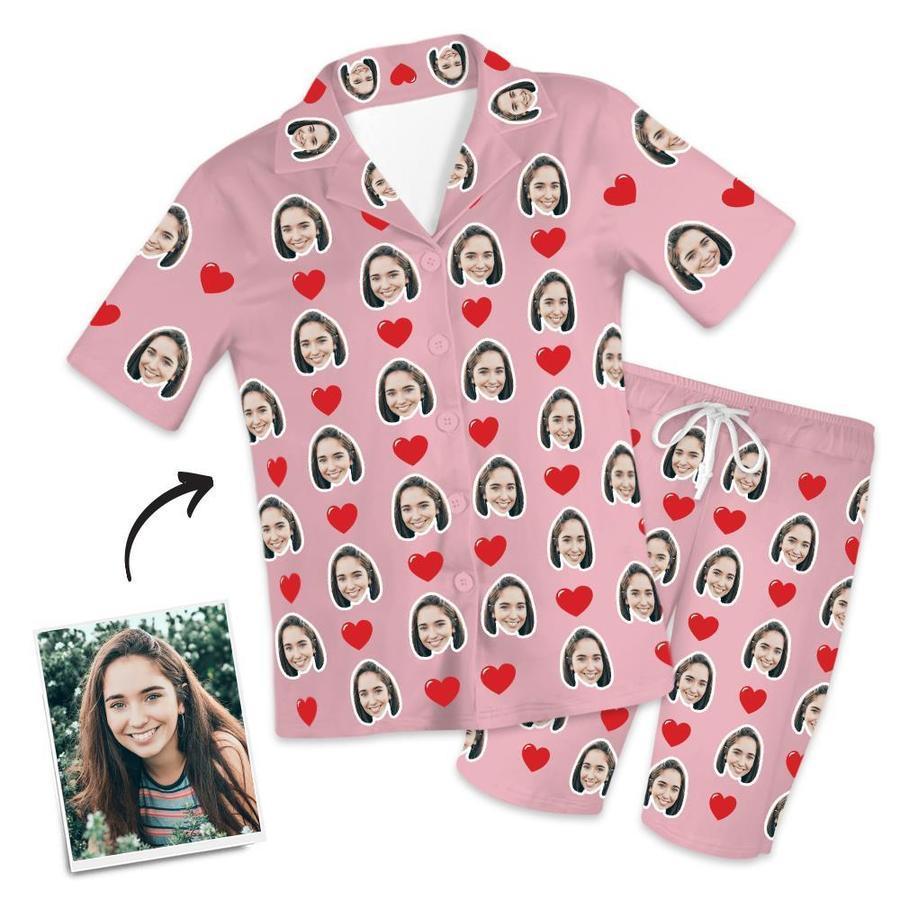 Custom Heart Short Sleeved And Pants With Face Pajamas - MyFaceBoxer
