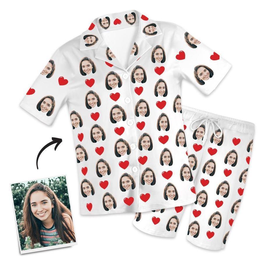 Custom Heart Short Sleeved And Pants With Face Pajamas - MyFaceBoxer