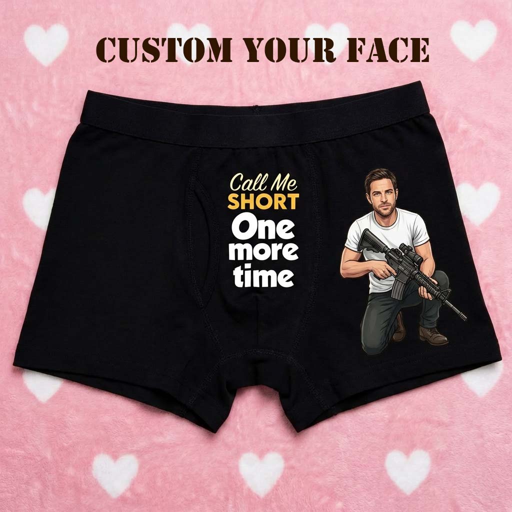 Custom Face Men's Boxer Briefs Personalized Photo Underwear with Funny "Call Me SHORT One More Time" Design