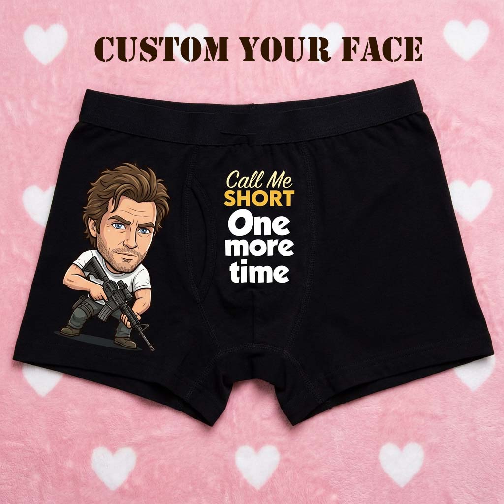 Custom Face Men's Boxer Briefs Personalized Photo Underwear with Funny "Call Me SHORT One More Time" Design